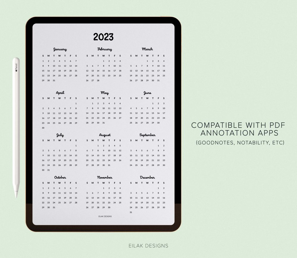 2023 yearly calendar printable digital