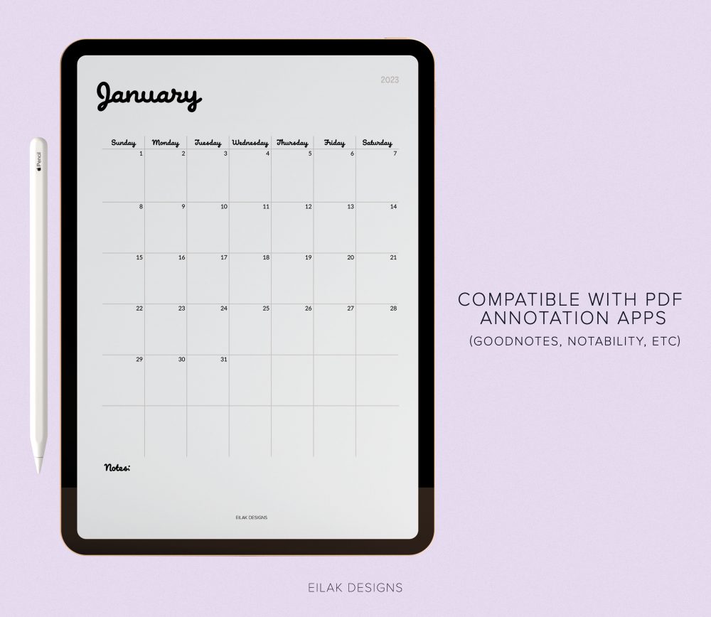 2023 monthly calendar for goodnotes