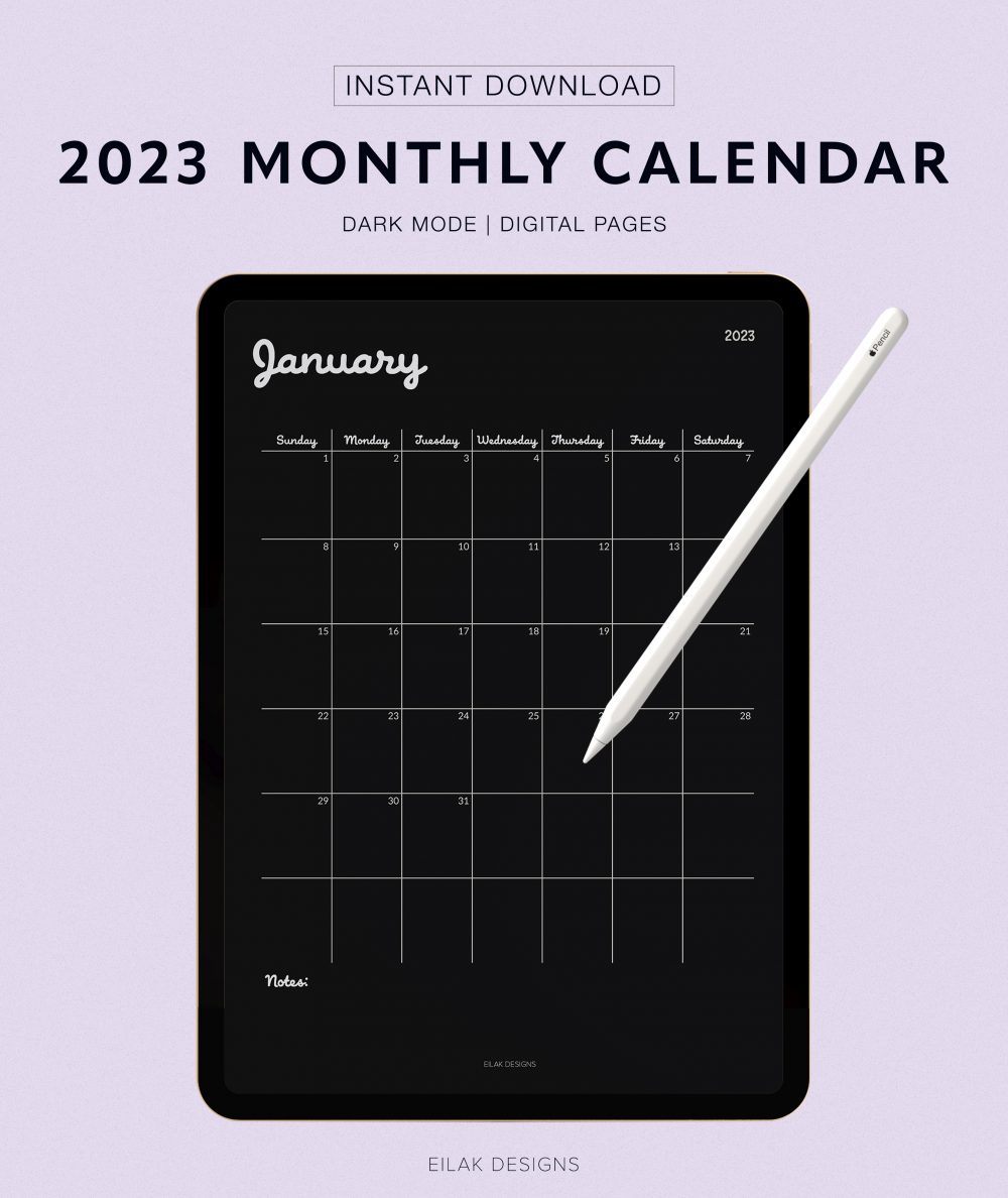 dark mode calendar 2023
