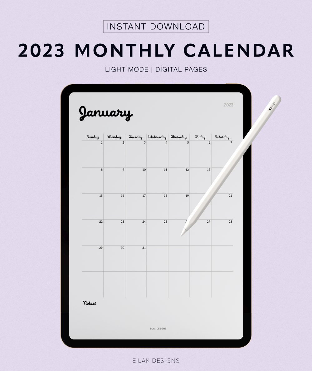 monthly calendar for 2023