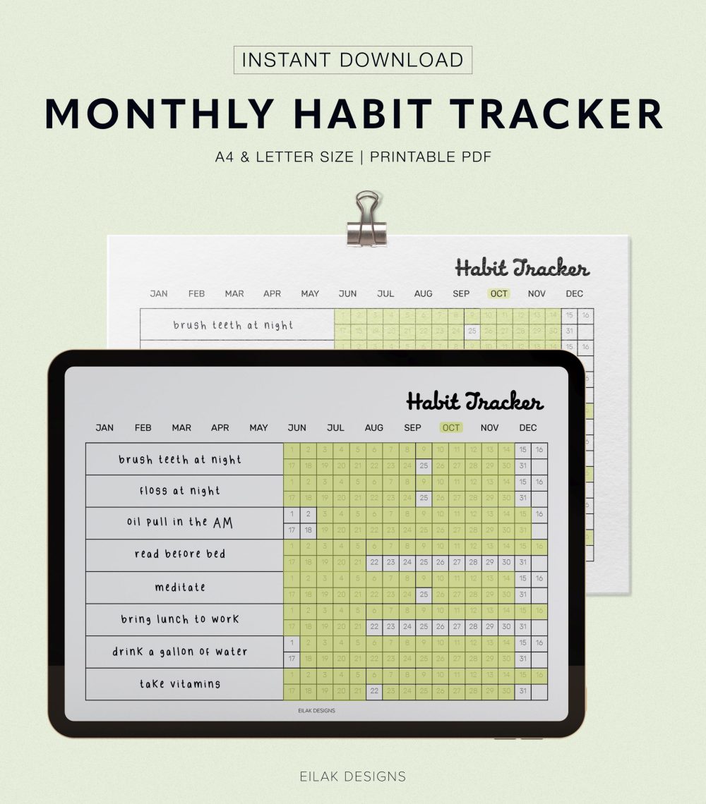 monthly habit tracker landscape view