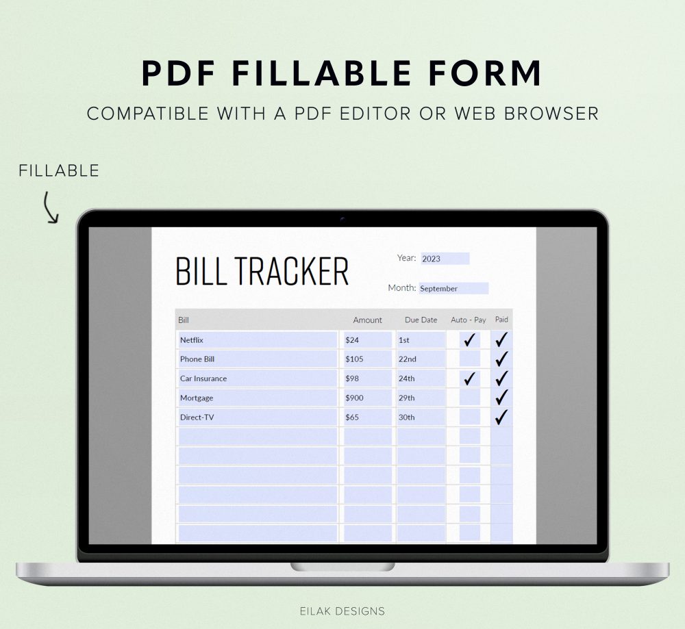 fillable form pdf bill tracker