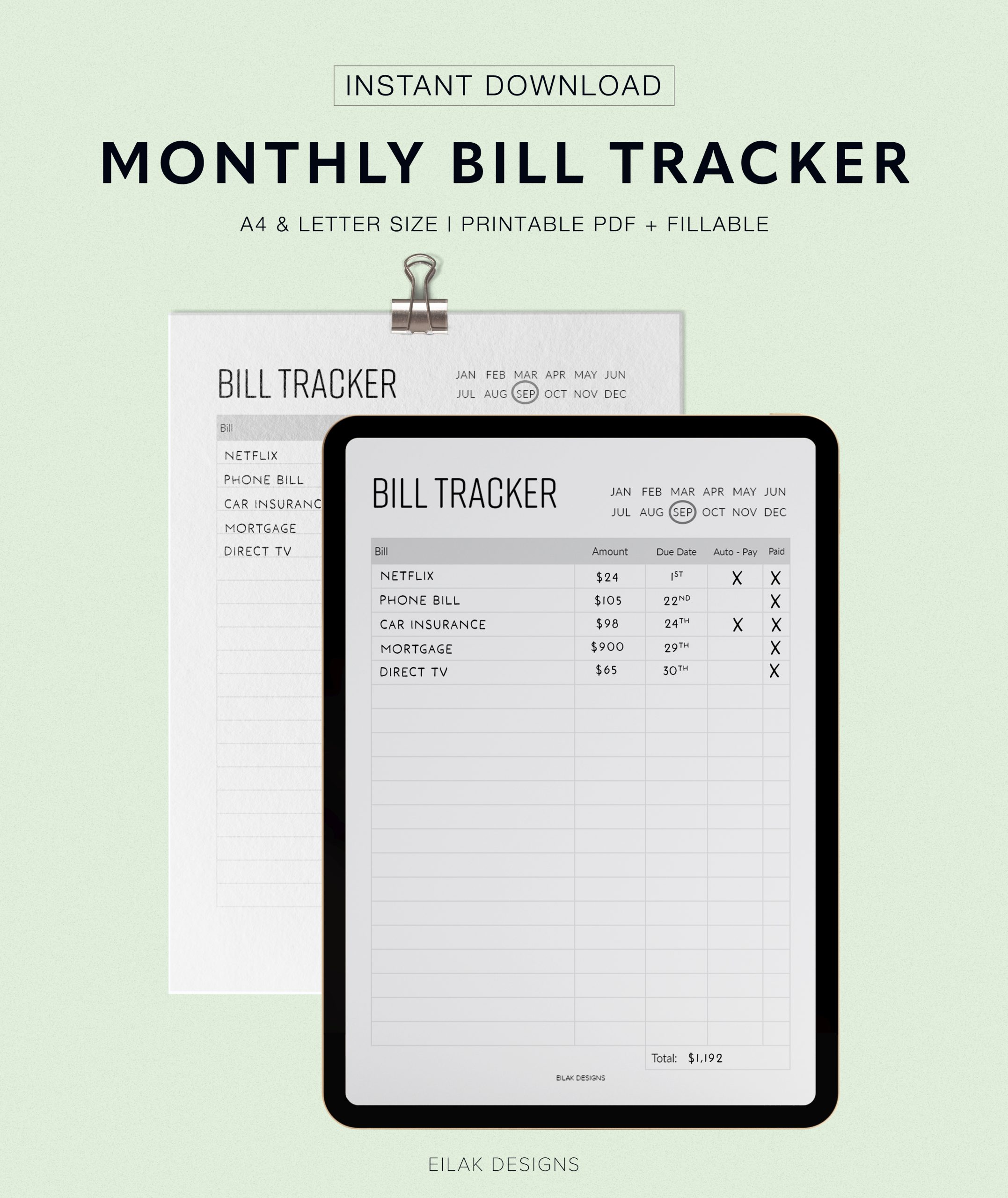 monthly bill tracker goodnotes template