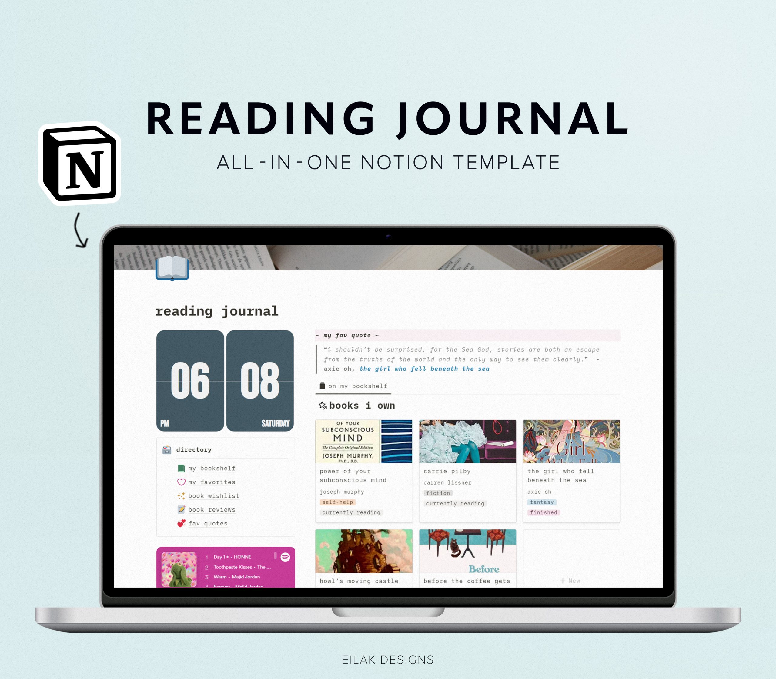 reading diary notion journal template